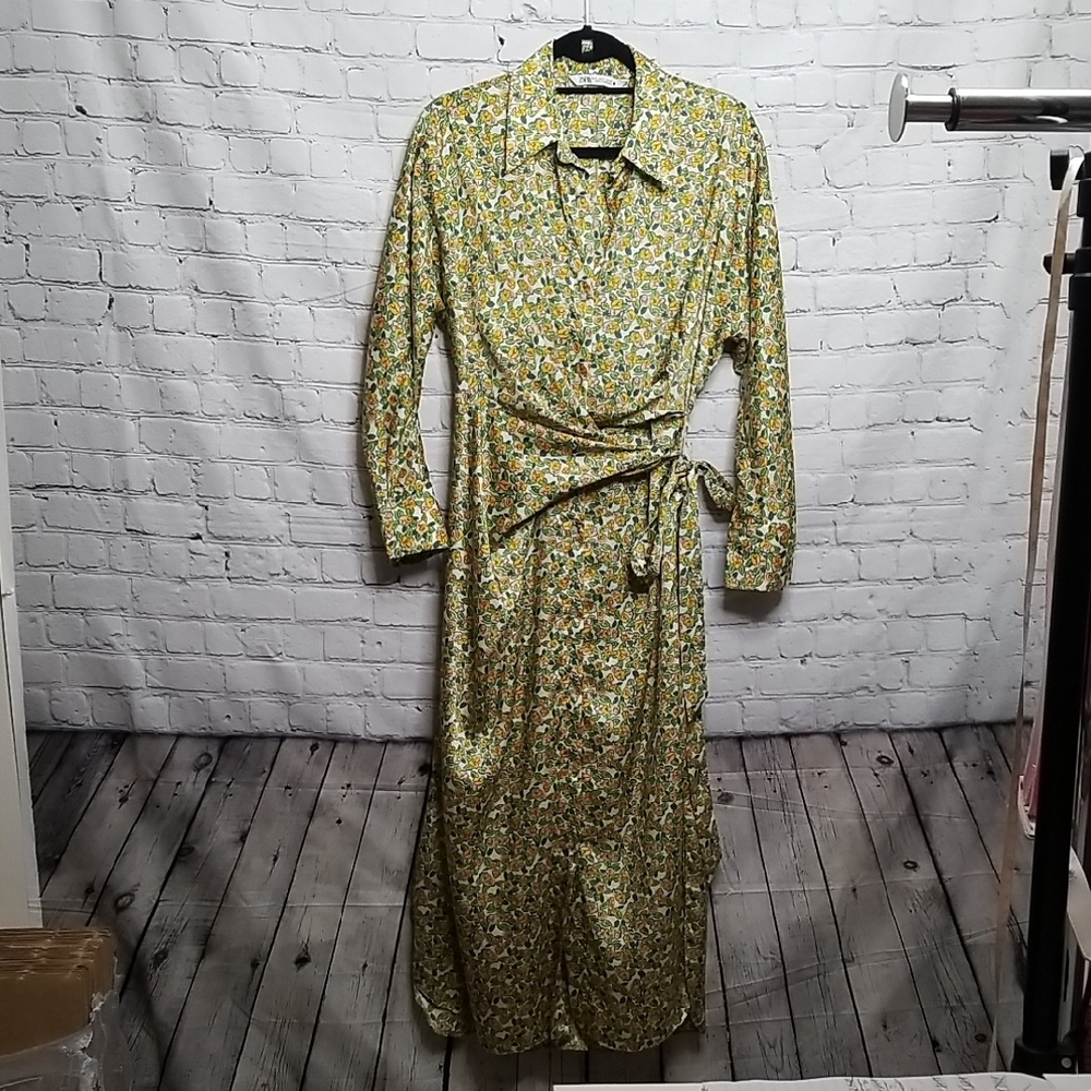 Zara Tie Front Faux Wrap Floral Dress Small EUC